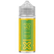 A 100ml bottle of Pod Salt Nexus Pineapple Passion Lime e-liquid with a yellow label.